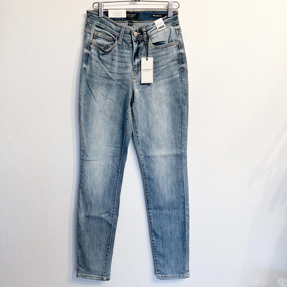 NWT JUDY BLUE Skinny Light Medium Wash Denim Stretch Relaxed Fit Sz 25 1